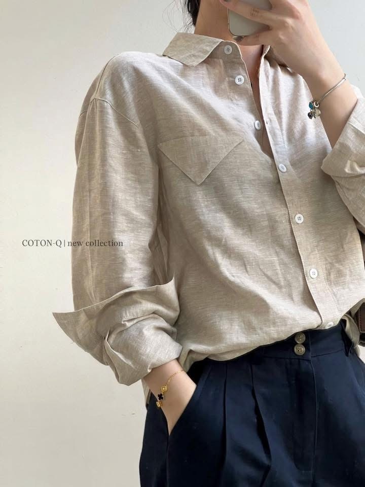 ANU380 - ÁO SƠ MI NỮ BAMBOO DÀI TAY TÚI TAM GIÁC