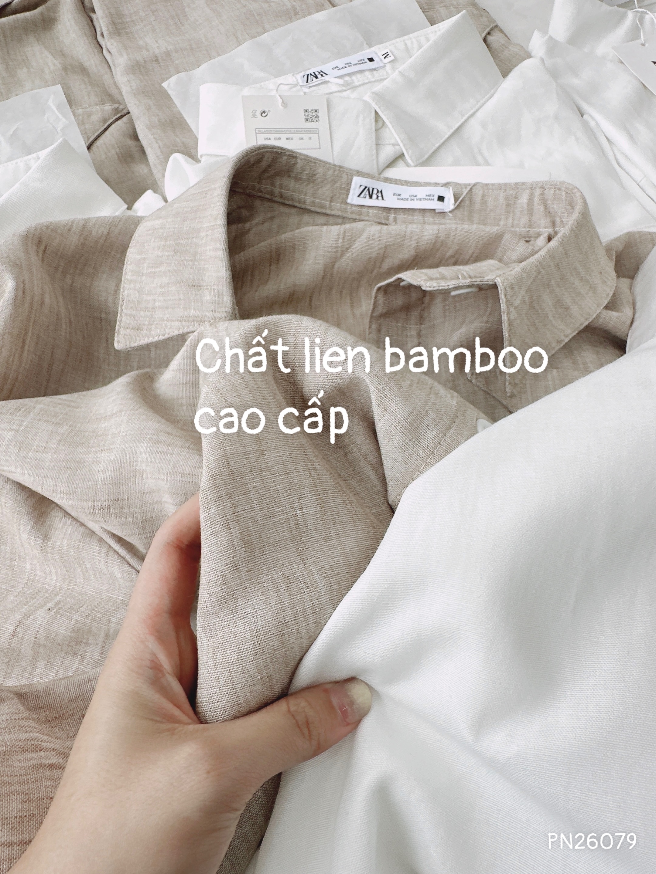 ANU380 - ÁO SƠ MI NỮ BAMBOO DÀI TAY TÚI TAM GIÁC