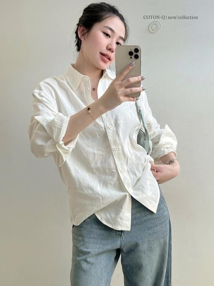 ANU380 - ÁO SƠ MI NỮ BAMBOO DÀI TAY TÚI TAM GIÁC