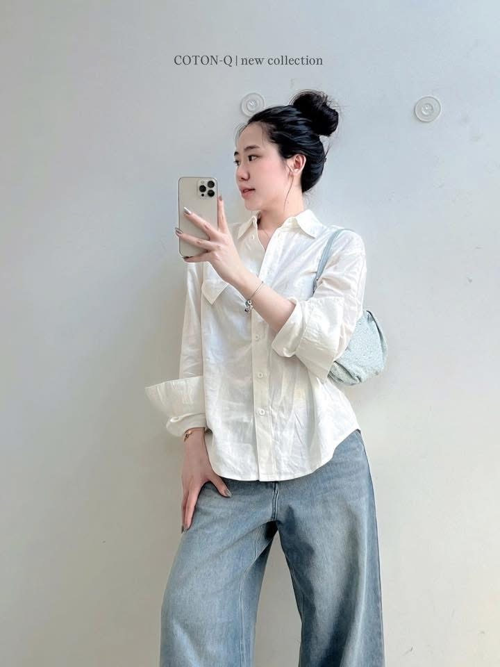ANU380 - ÁO SƠ MI NỮ BAMBOO DÀI TAY TÚI TAM GIÁC