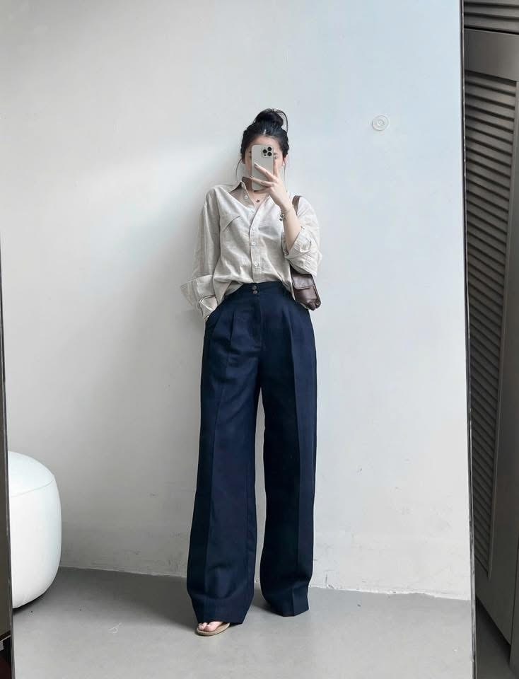 ANU380 - ÁO SƠ MI NỮ BAMBOO DÀI TAY TÚI TAM GIÁC