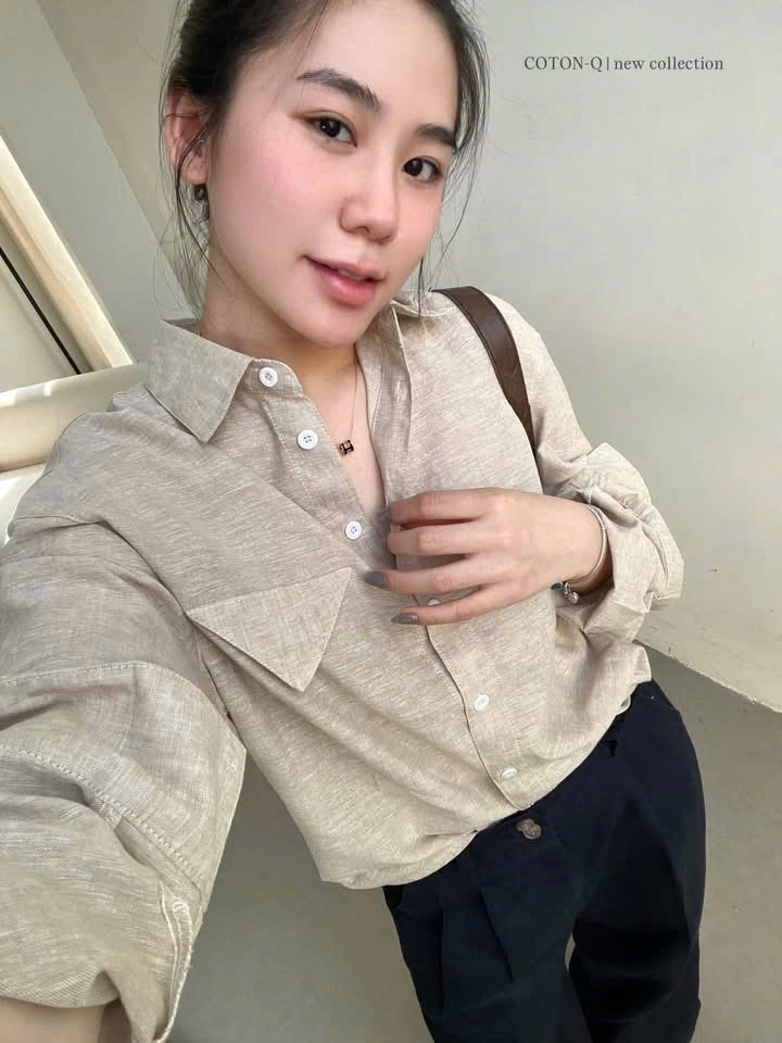 ANU380 - ÁO SƠ MI NỮ BAMBOO DÀI TAY TÚI TAM GIÁC