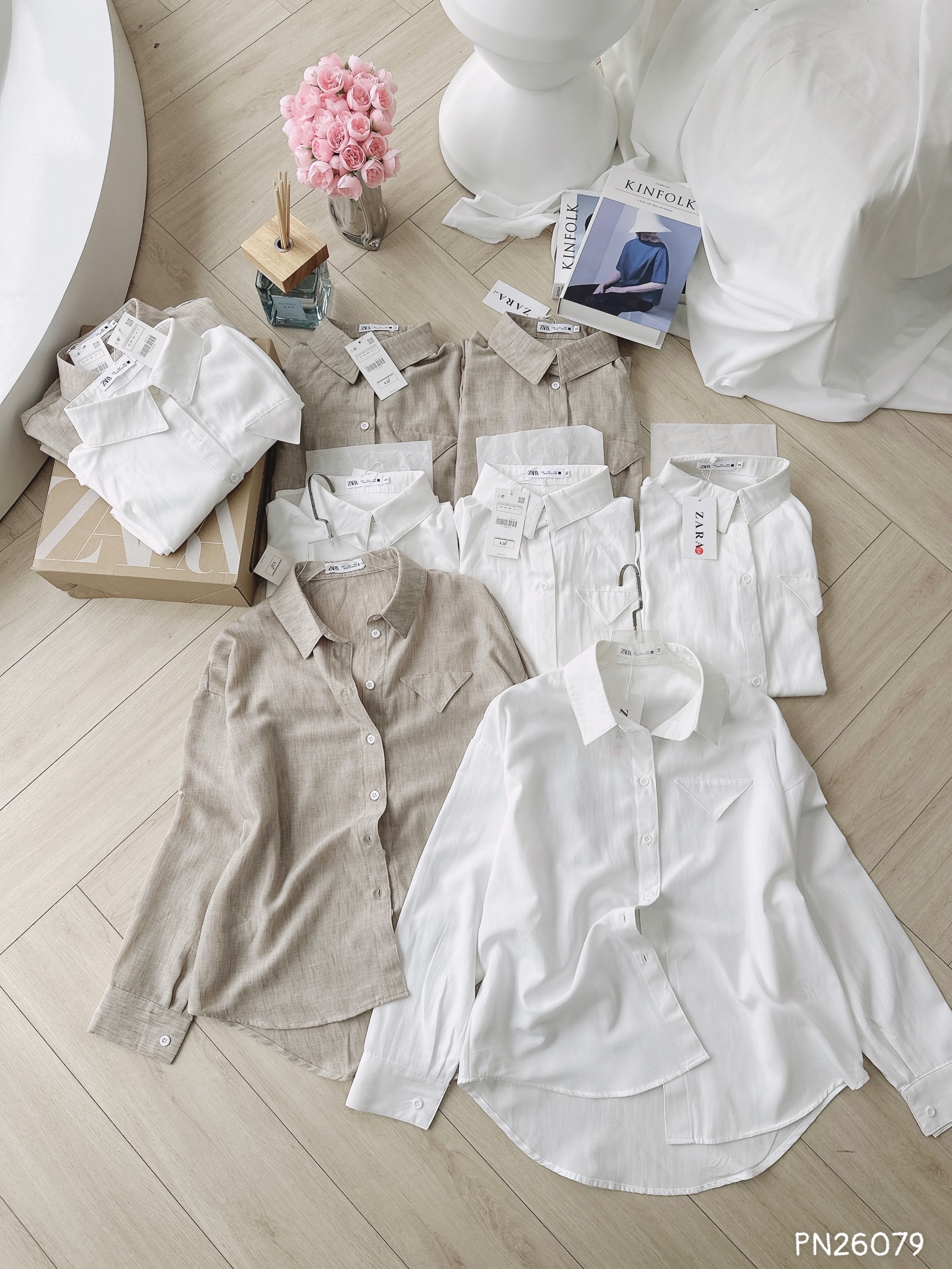 ANU380 - ÁO SƠ MI NỮ BAMBOO DÀI TAY TÚI TAM GIÁC