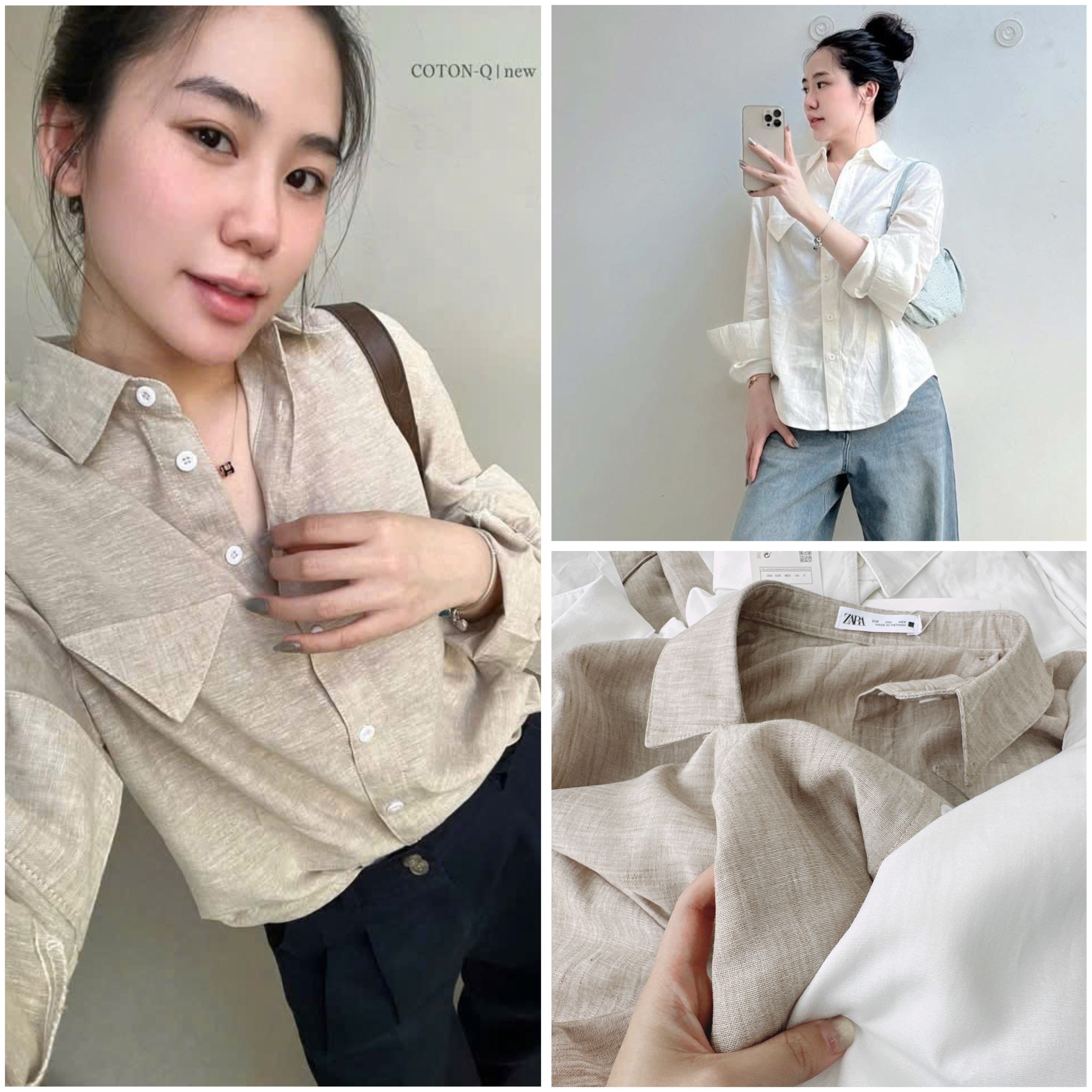 ANU380 - ÁO SƠ MI NỮ BAMBOO DÀI TAY TÚI TAM GIÁC