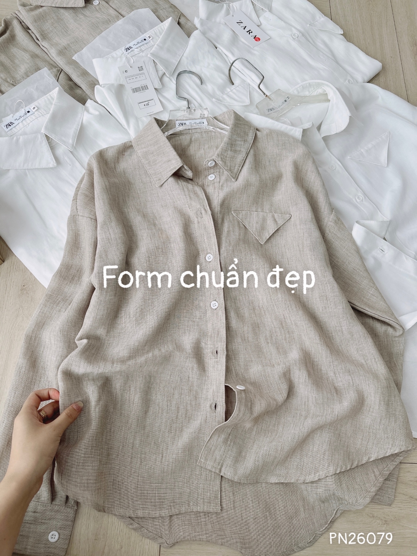 ANU380 - ÁO SƠ MI NỮ BAMBOO DÀI TAY TÚI TAM GIÁC