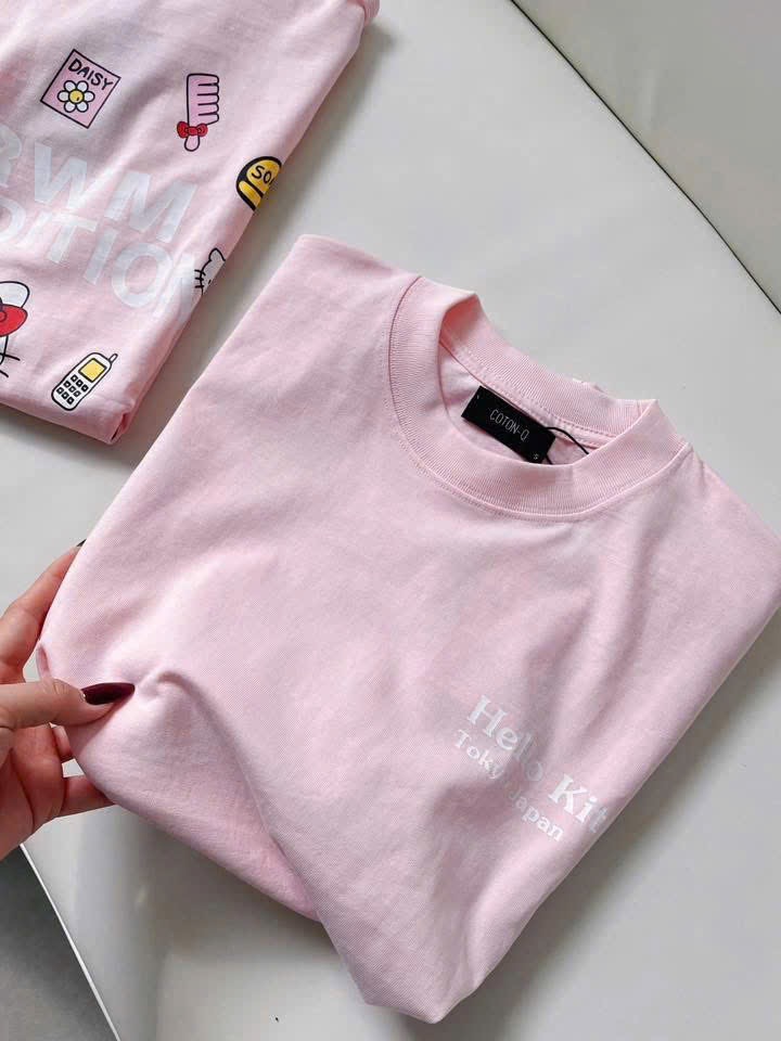ANU386 - ÁO PHÔNG NỮ HỒNG Hello Kitty