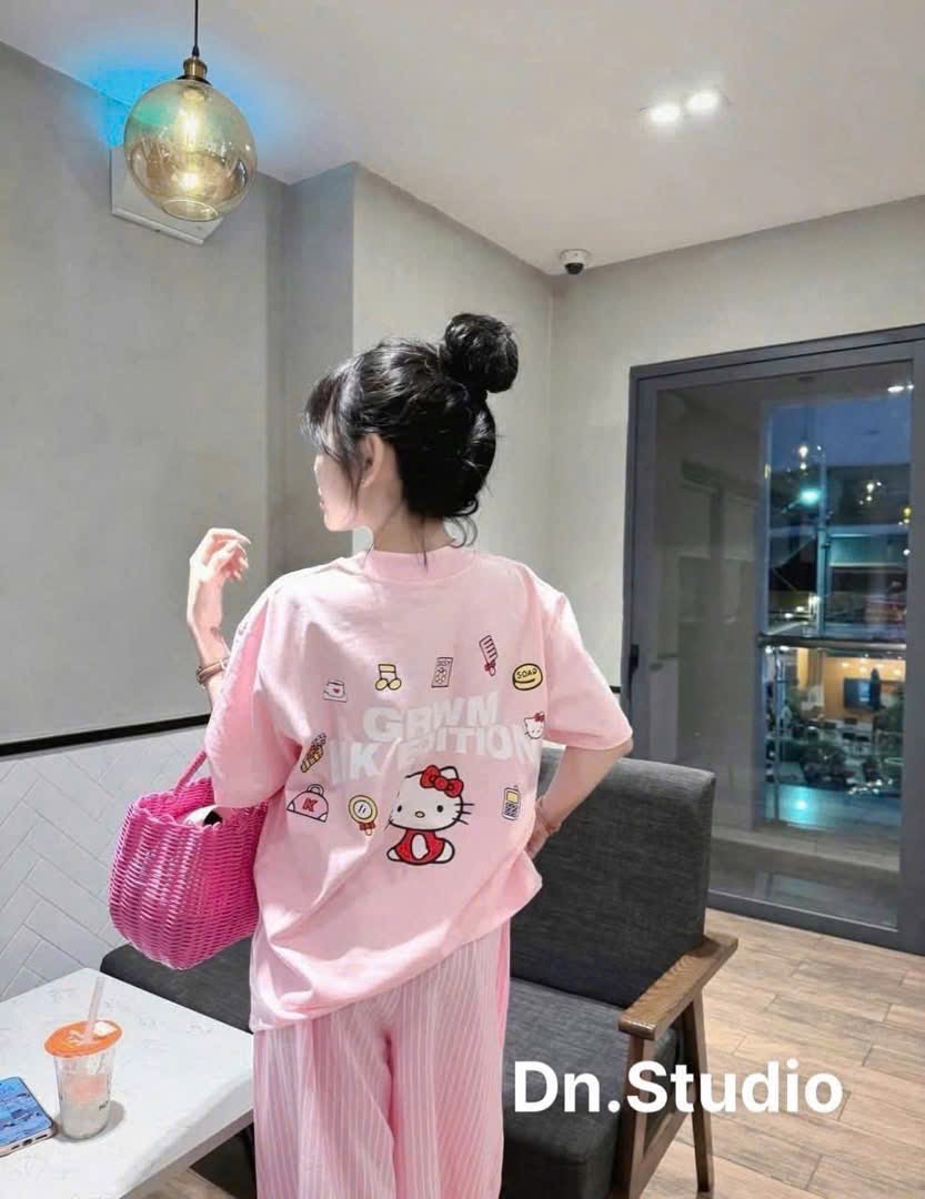 ANU386 - ÁO PHÔNG NỮ HỒNG Hello Kitty