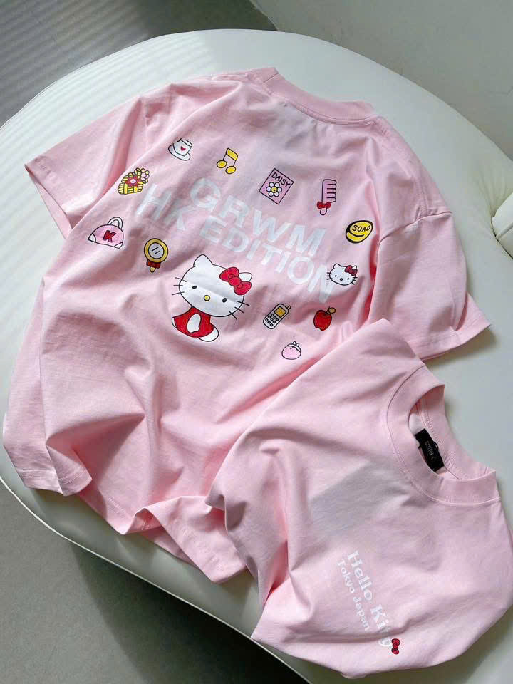 ANU386 - ÁO PHÔNG NỮ HỒNG Hello Kitty