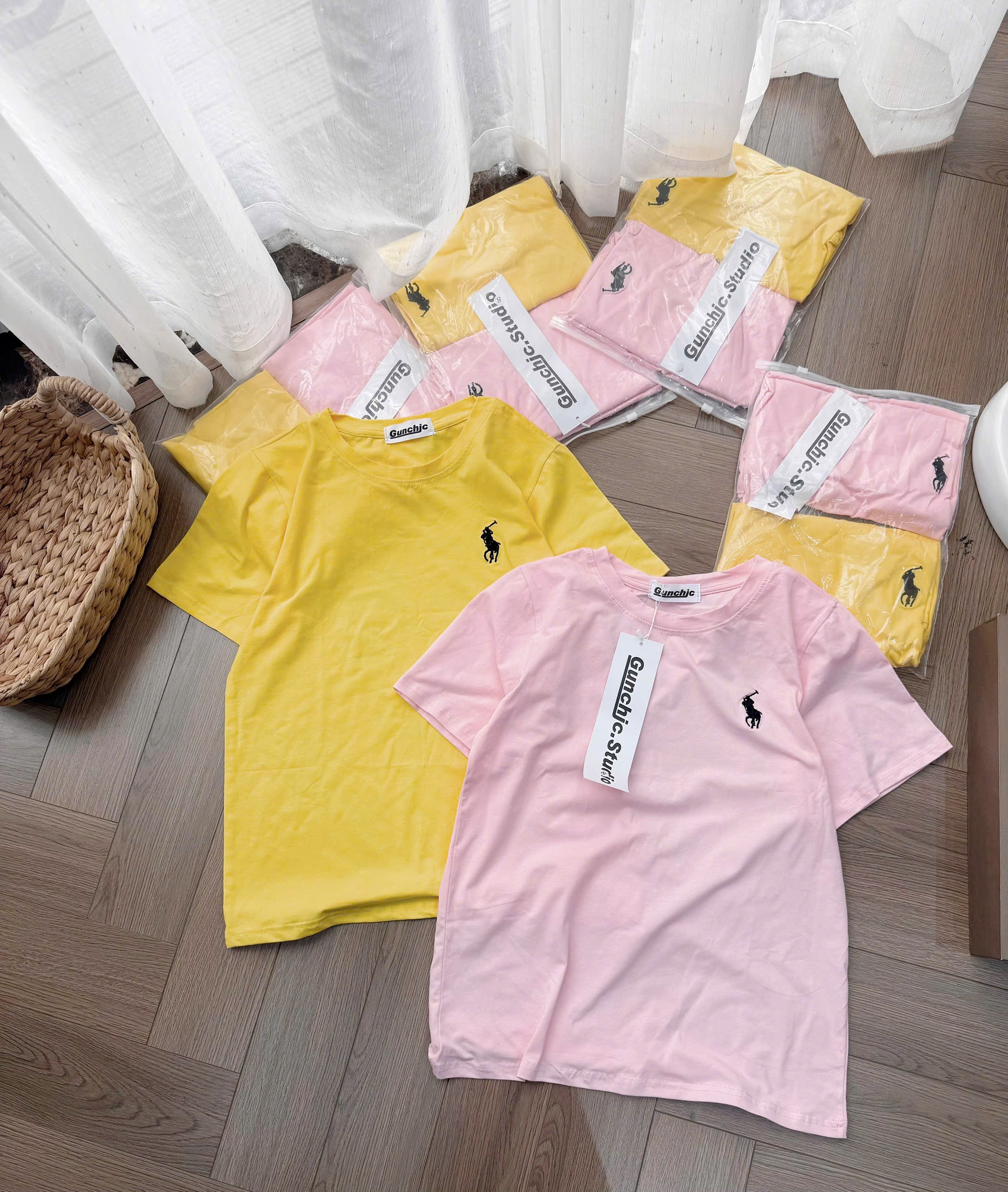 ANU407 - SET 2 ÁO PHÔNG NỮ THÊU KỊ SĨ vàng hồng