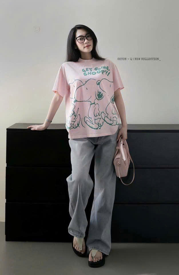 ANU411 - ÁO PHÔNG NỮ HỒNG CHÓ SNOOPY