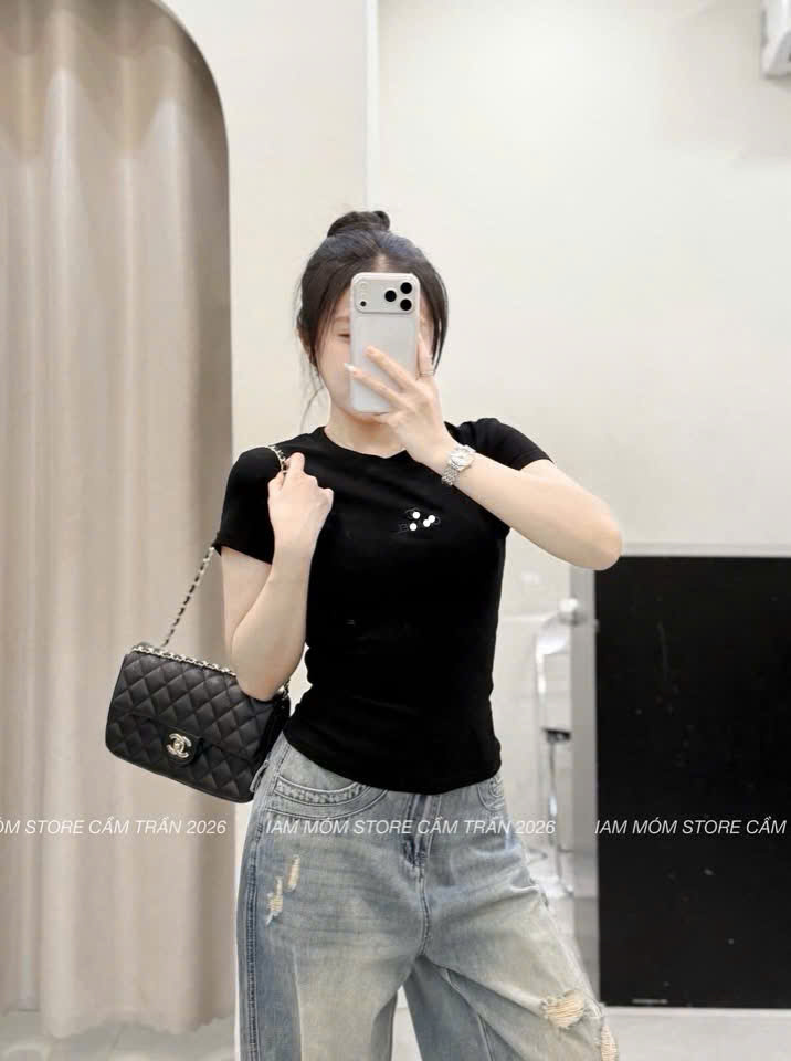 ANU423 - SET 3 ÁO THUN NỮ THÊU CHANEL đen be trắng
