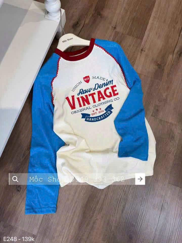 ANU438 - ÁO THUN NỮ GIẤY DÀI TAY BE TAY XANH VINTAGE