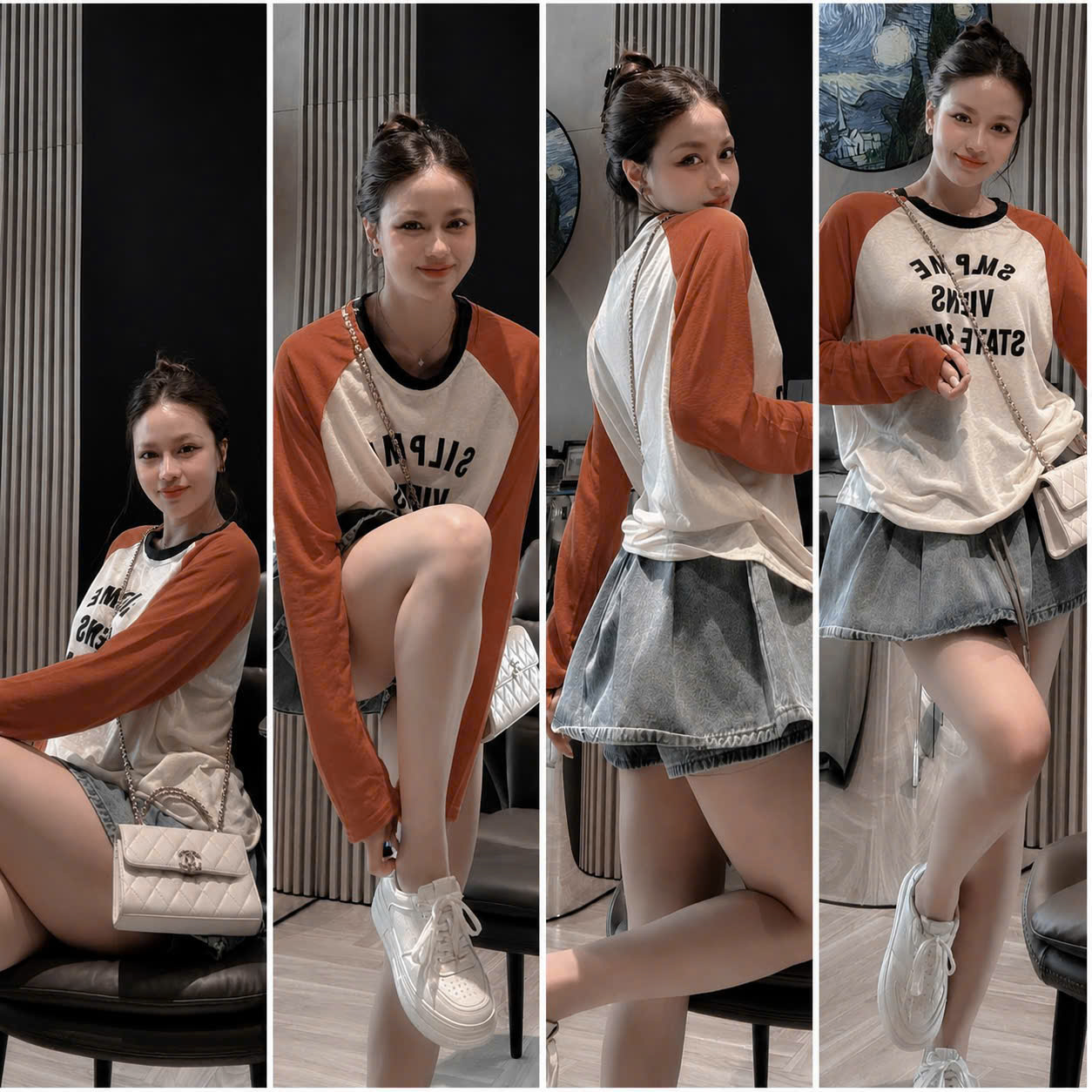 ANU440 - ÁO THUN NỮ DÀI TAY TRẮNG TAY CAM SILPME
