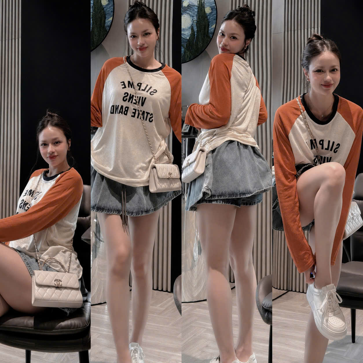 ANU440 - ÁO THUN NỮ DÀI TAY TRẮNG TAY CAM SILPME