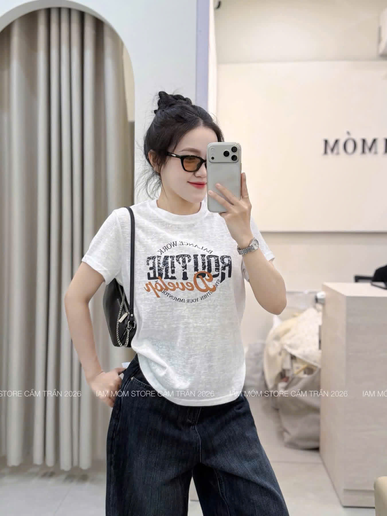 (chờ) ANU444 - SET 2 ÁO THUN NỮ GIẤY BALAN nâu trắng