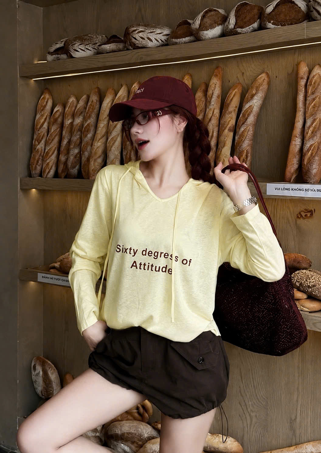 (chờ) ANU451 - ÁO HOODIE GIẤY NỮ MŨ LIỀN Sixty VÀNG