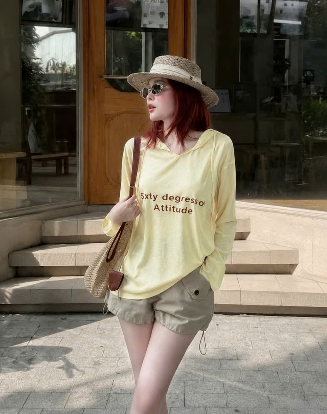 (chờ) ANU451 - ÁO HOODIE GIẤY NỮ MŨ LIỀN Sixty VÀNG