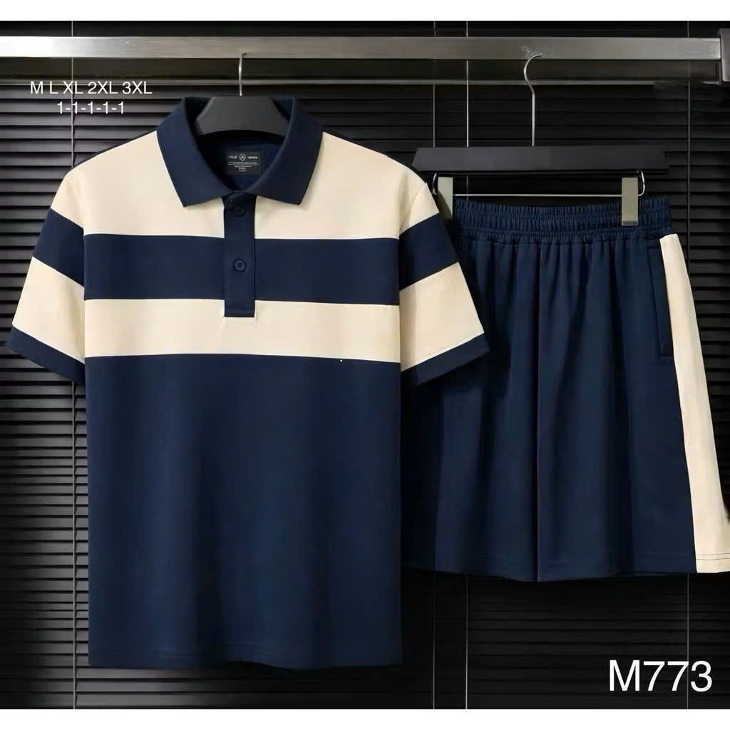 B297 - BỘ ĐÙI NAM POLO CÁ SẤU PHỐI KẺ NGANG