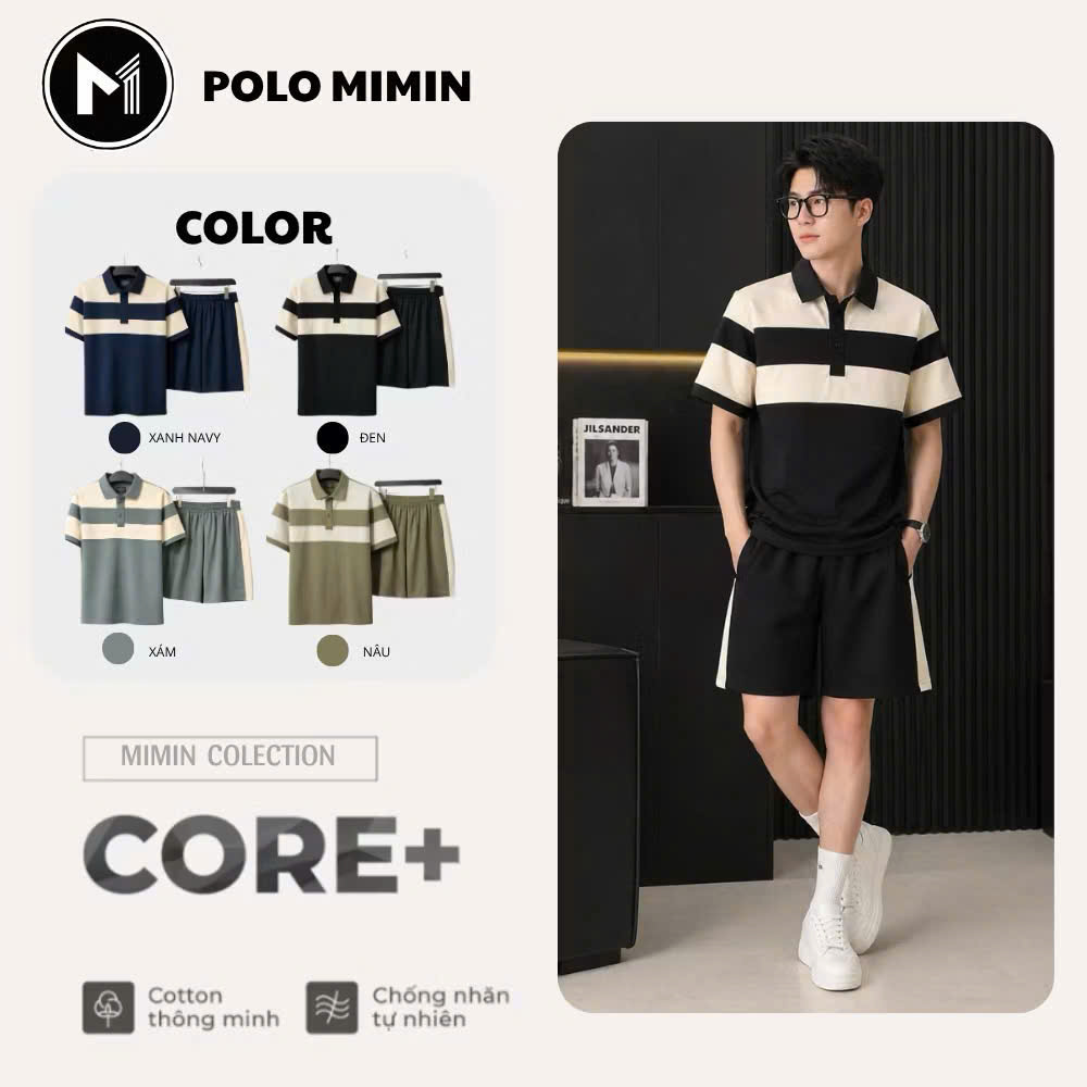 B297 - BỘ ĐÙI NAM POLO CÁ SẤU PHỐI KẺ NGANG
