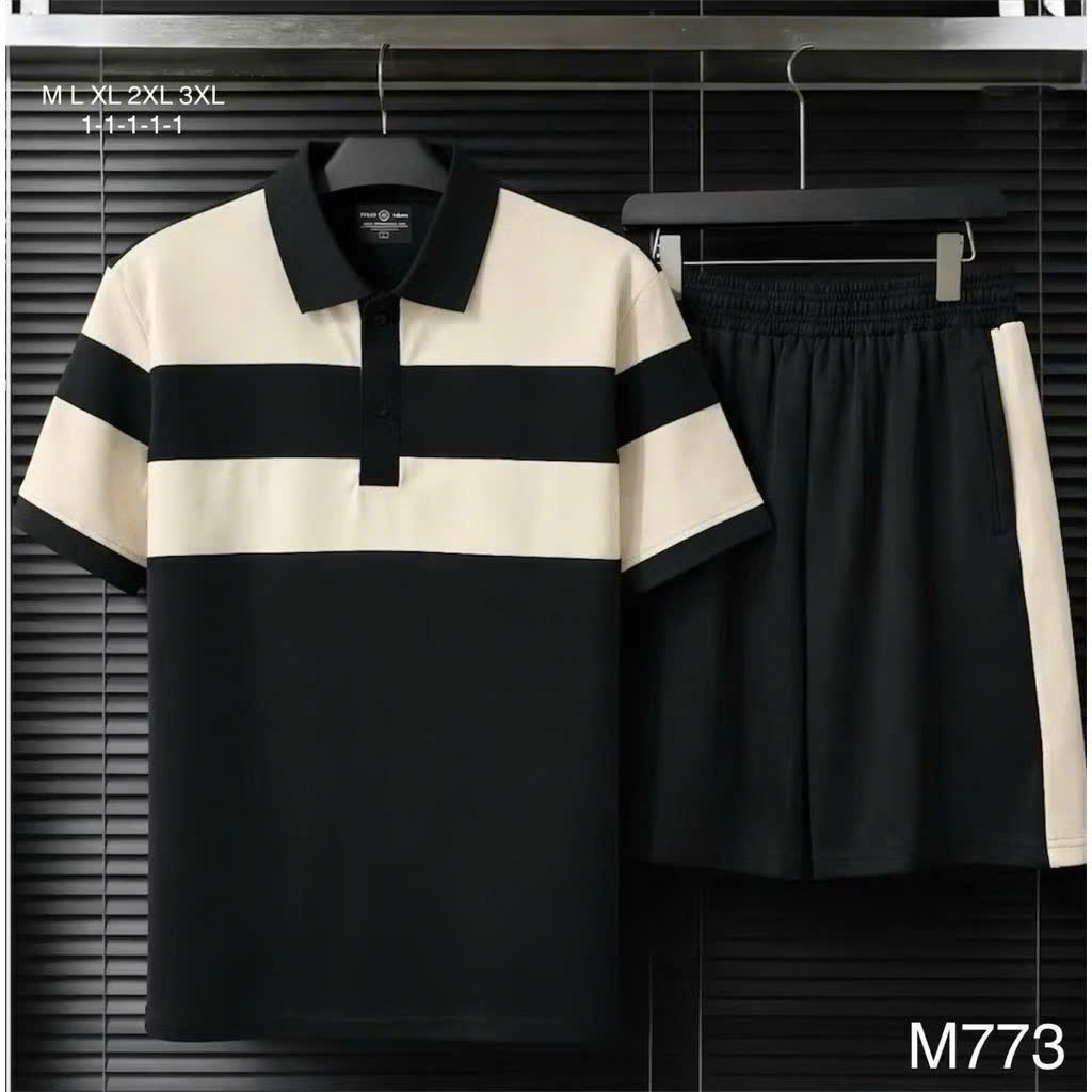 B297 - BỘ ĐÙI NAM POLO CÁ SẤU PHỐI KẺ NGANG