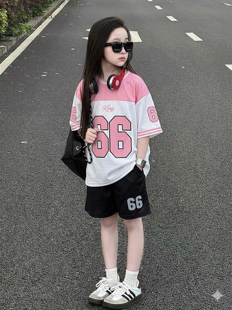 G004 - BỘ ĐÙI BÉ GÁI SIZE ĐẠI HỒNG PHỐI TRẮNG King 66