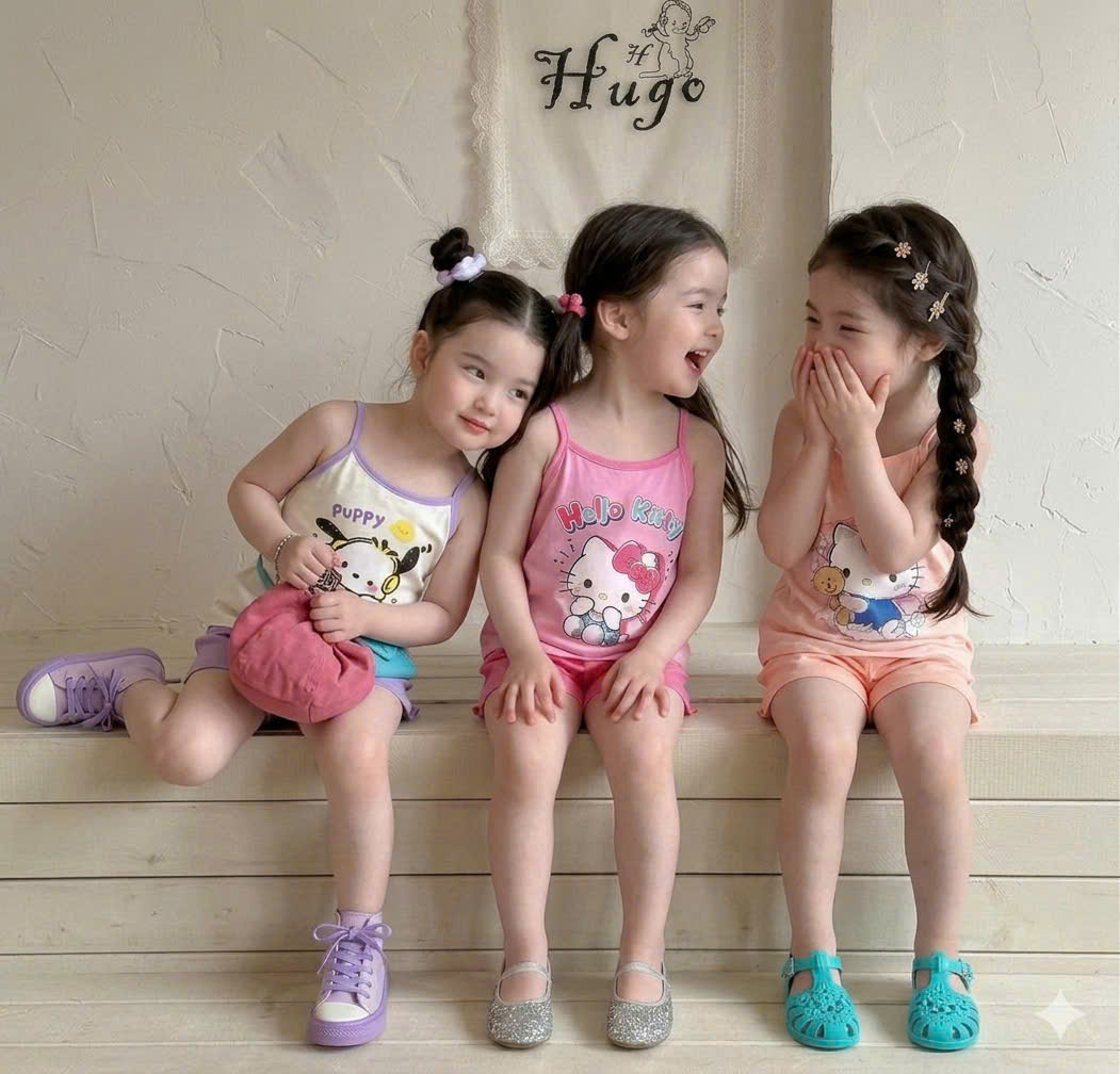 G009 - SET 3 BỘ ĐÙI BÉ GÁI 2S KITTY PUPPY tím hồng