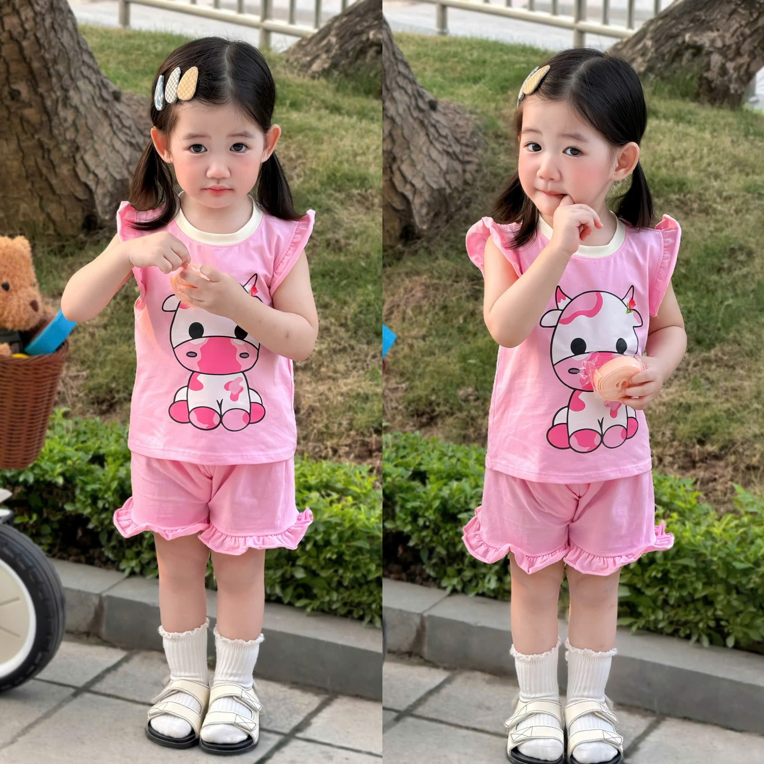 G013 - SET 2 BỘ ĐÙI BÉ GÁI VAI CÁNH TIÊN BÒ SỮA hồng