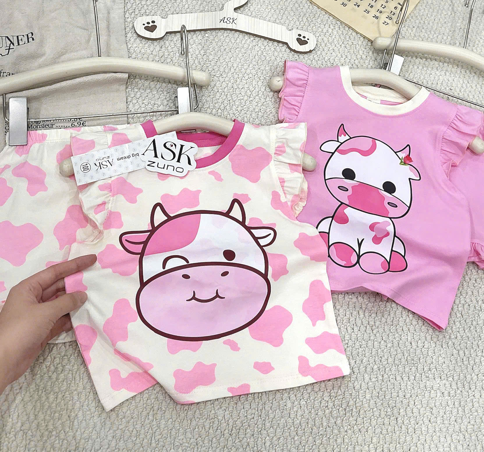 G013 - SET 2 BỘ ĐÙI BÉ GÁI VAI CÁNH TIÊN BÒ SỮA hồng