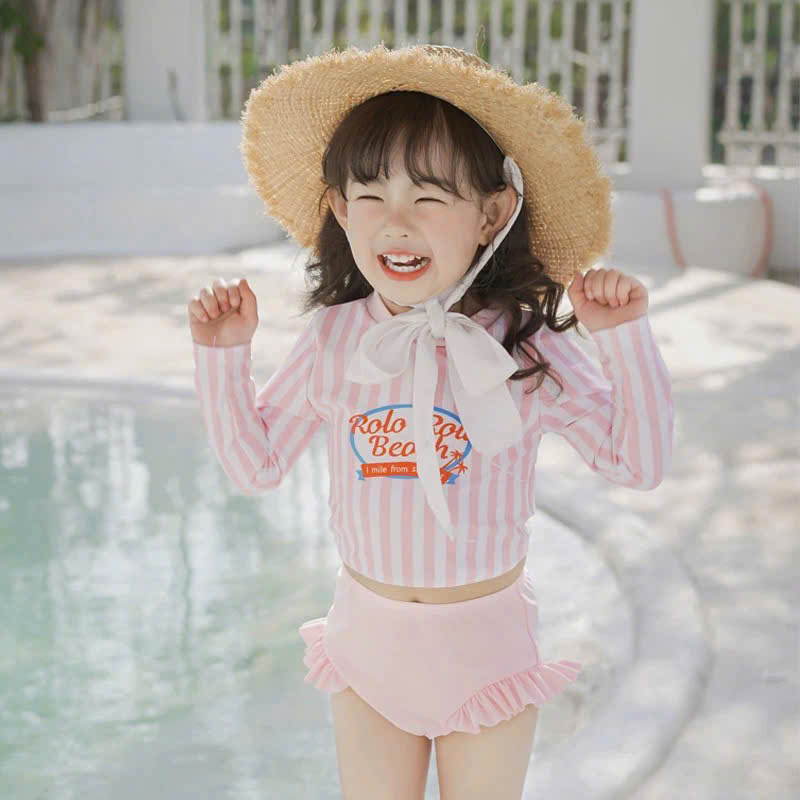 G014 - SET BƠI BÉ GÁI HỒNG SỌC Rola QUẦN BÈO