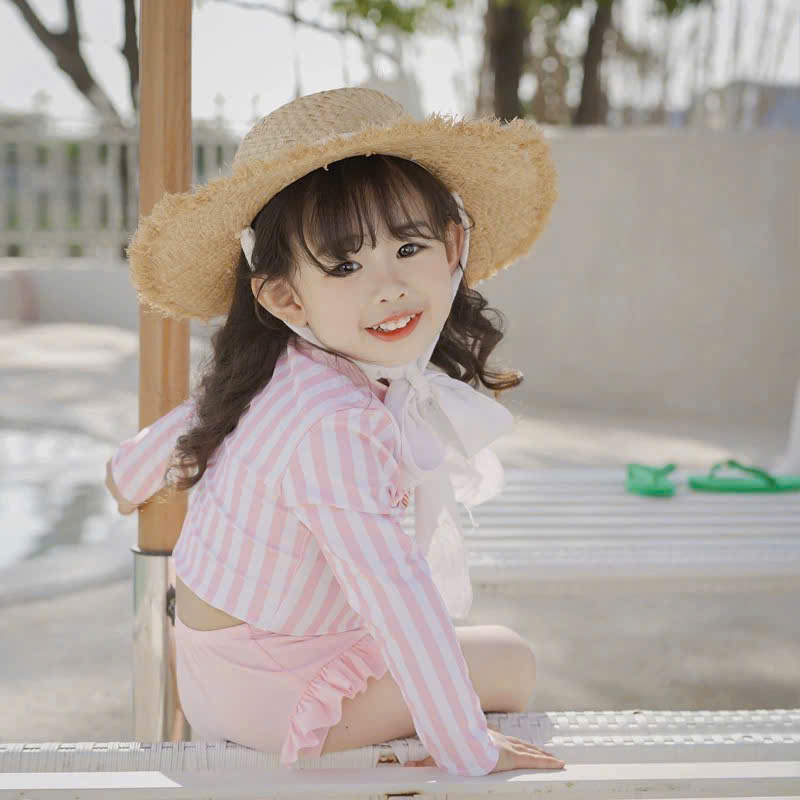 G014 - SET BƠI BÉ GÁI HỒNG SỌC Rola QUẦN BÈO