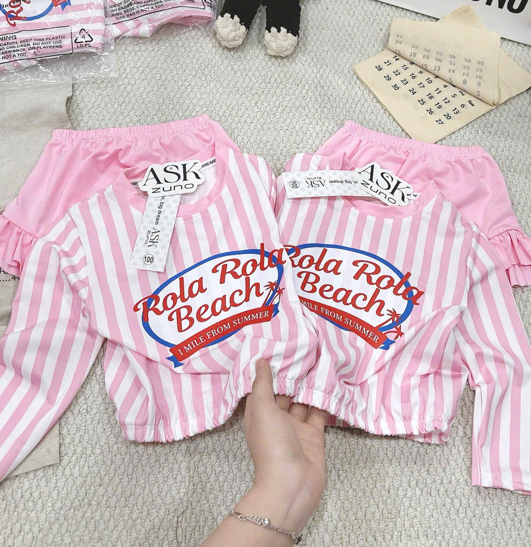 G014 - SET BƠI BÉ GÁI HỒNG SỌC Rola QUẦN BÈO