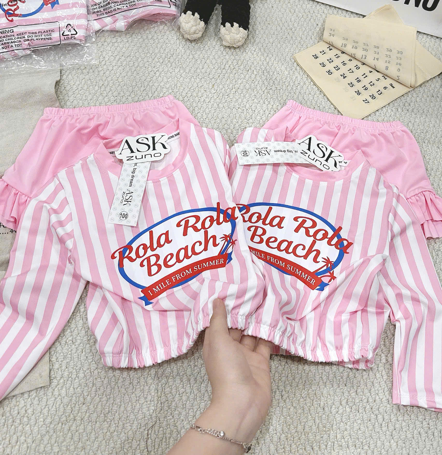 G014 - SET BƠI BÉ GÁI HỒNG SỌC Rola QUẦN BÈO