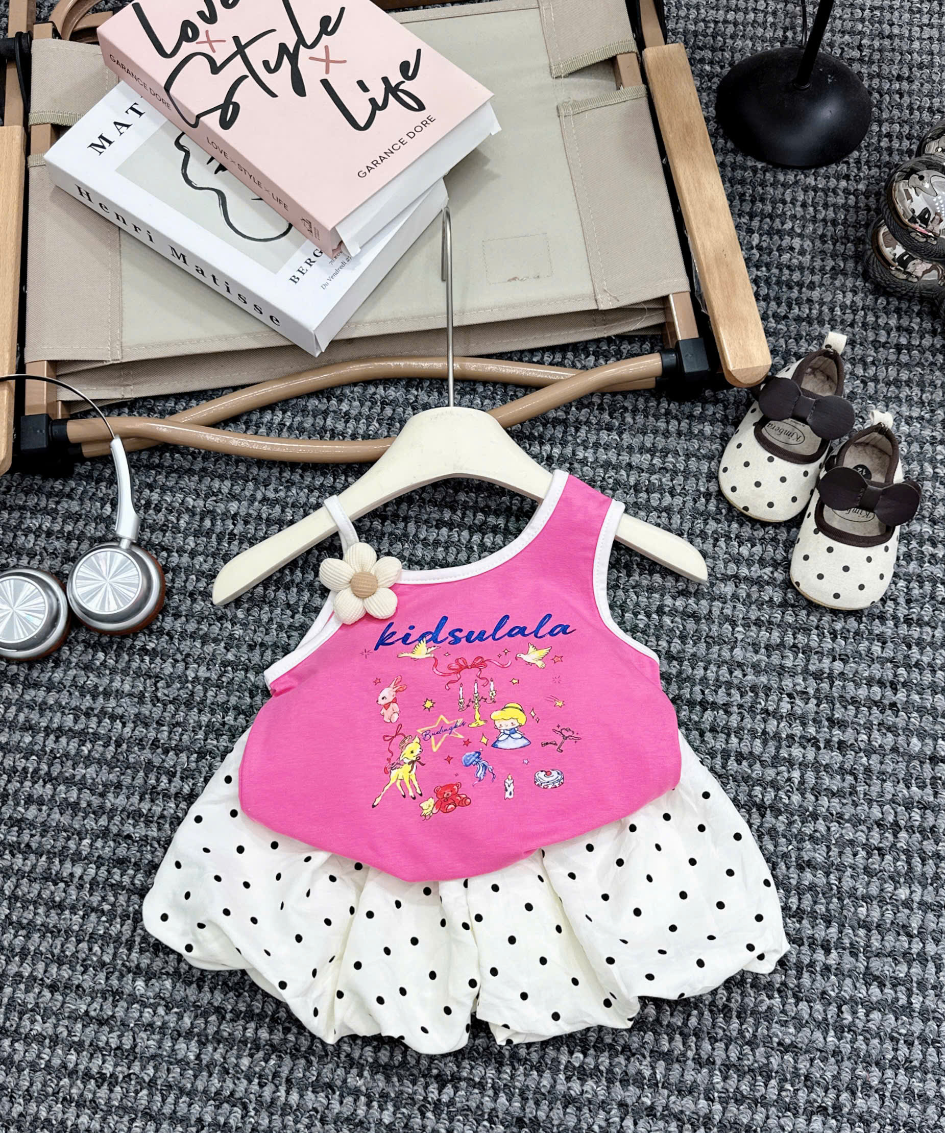 G025 - BỘ ĐÙI BÉ GÁI ÁO 2S Kidsulala QUẦN BÍ CHẤM BI
