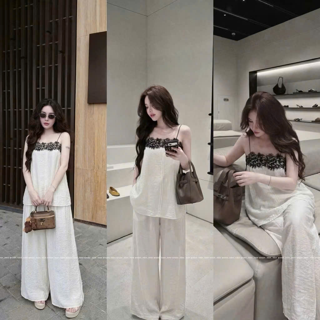 G026 - SET MẸ BÉ 2S TRẮNG PHỐI REN ĐEN