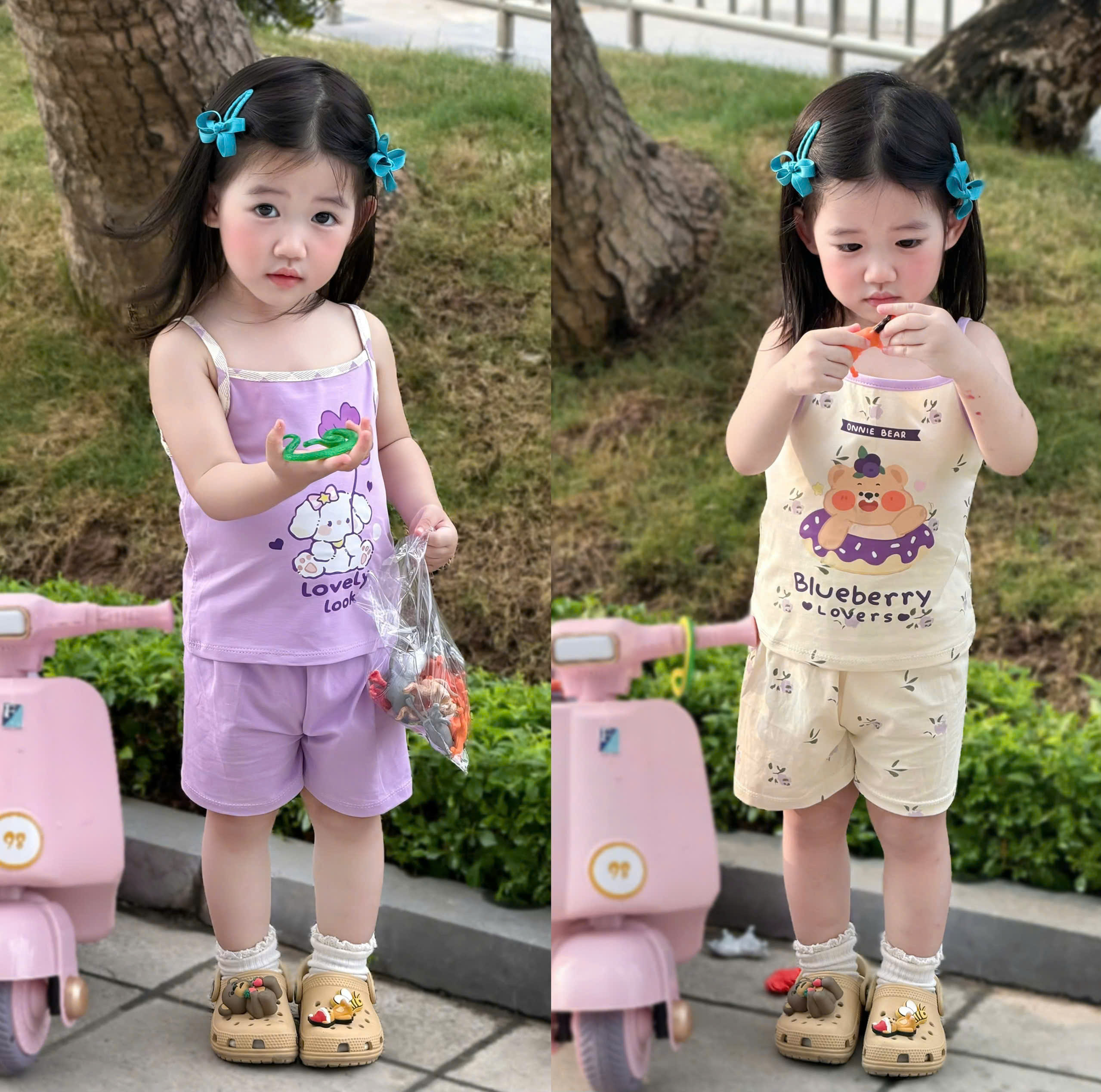 G029 - SET 3 BỘ ĐÙI BÉ GÁI 2S KUROMI tím caro be
