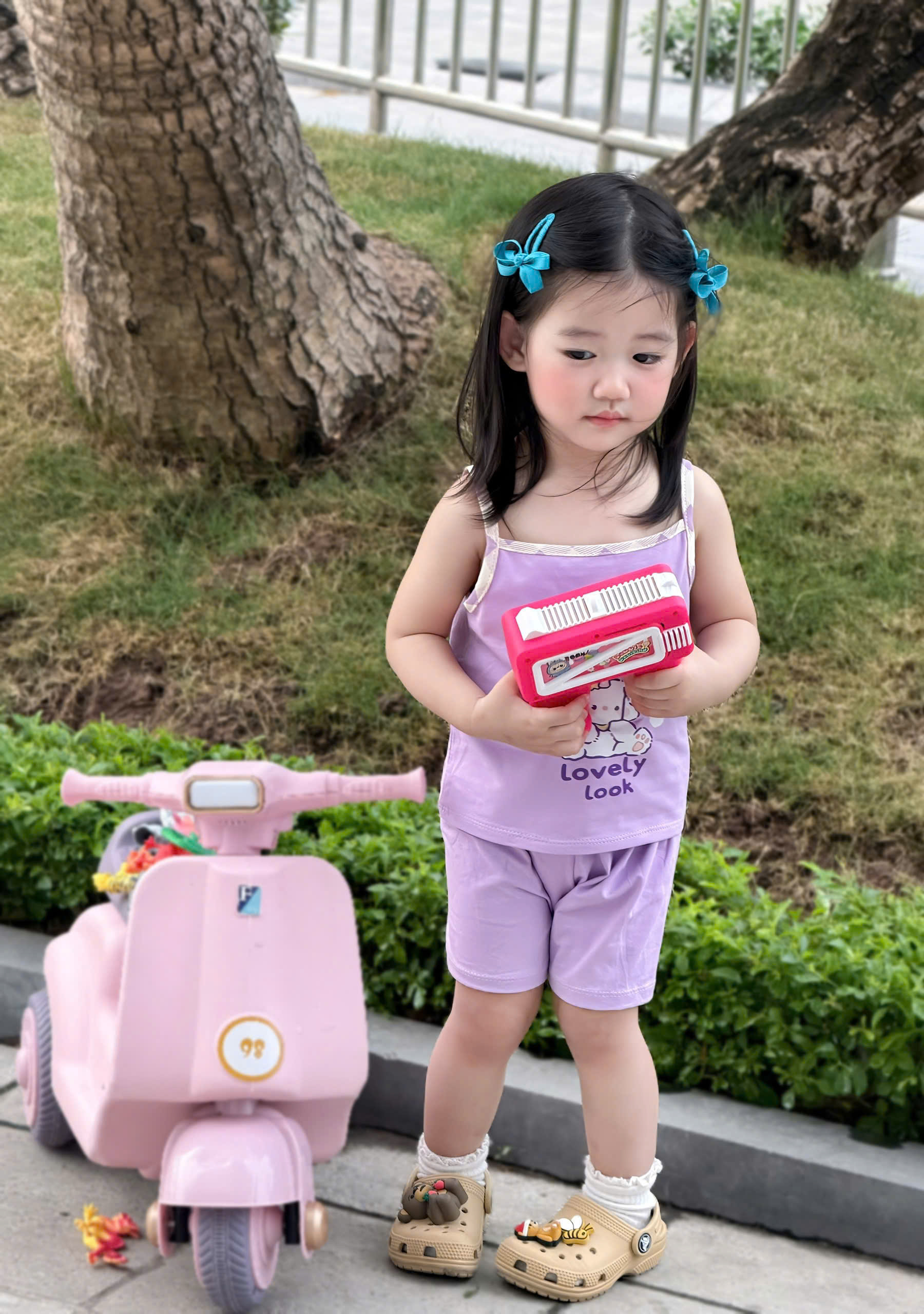 G029 - SET 3 BỘ ĐÙI BÉ GÁI 2S KUROMI tím caro be
