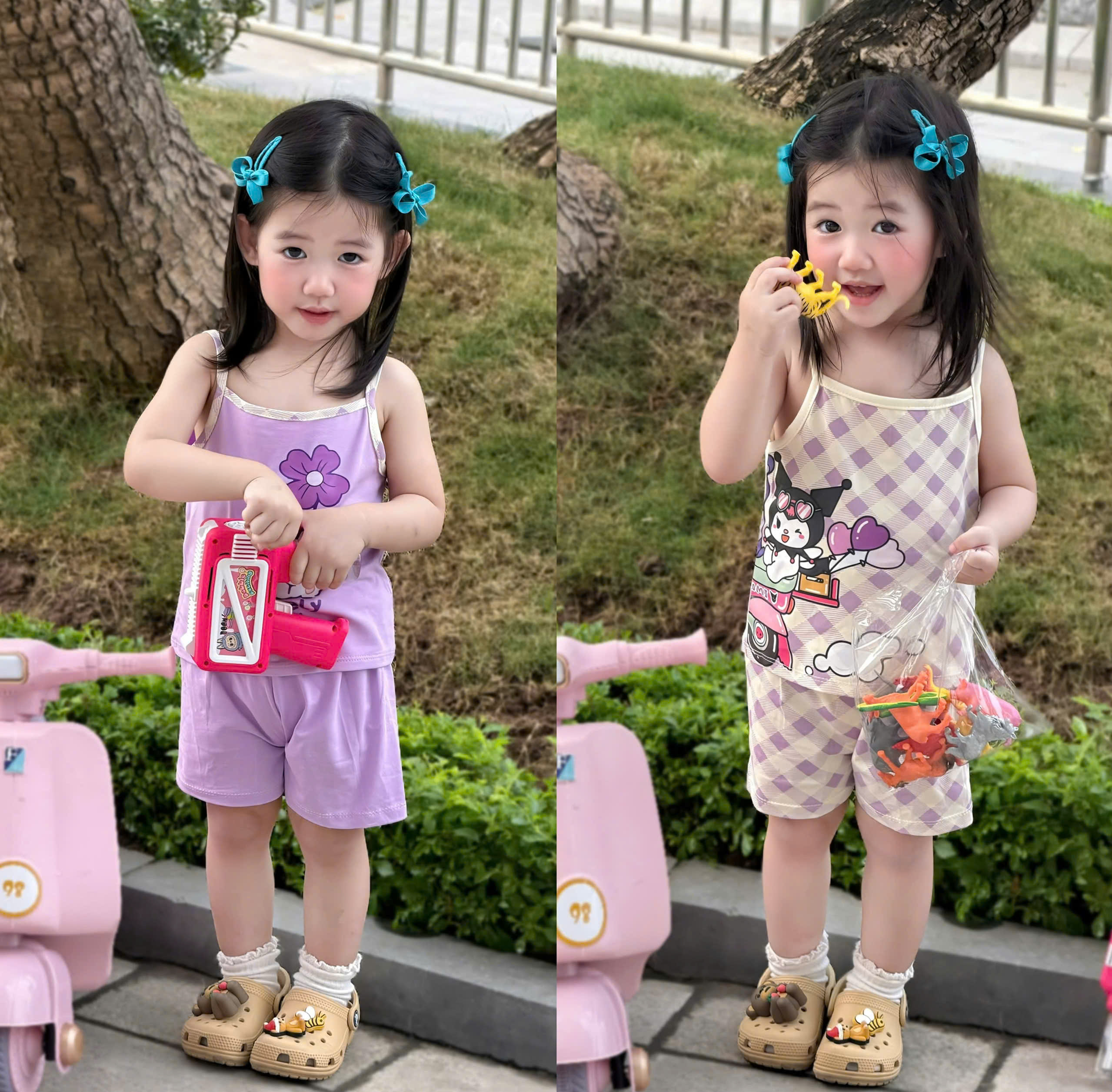 G029 - SET 3 BỘ ĐÙI BÉ GÁI 2S KUROMI tím caro be
