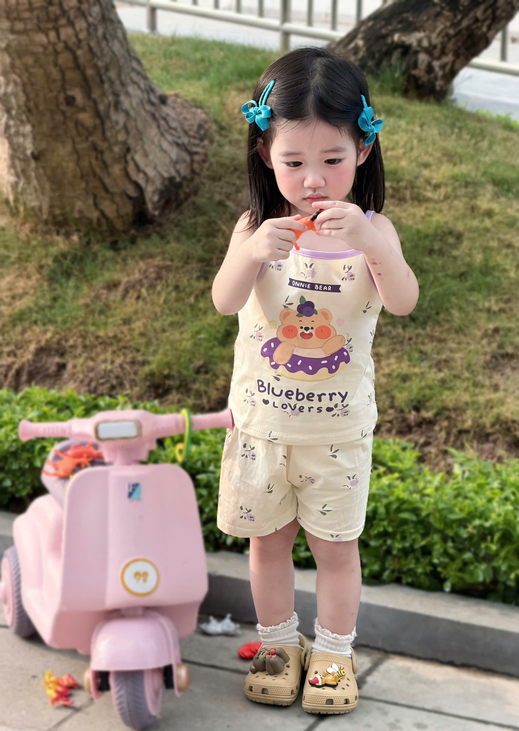 G029 - SET 3 BỘ ĐÙI BÉ GÁI 2S KUROMI tím caro be