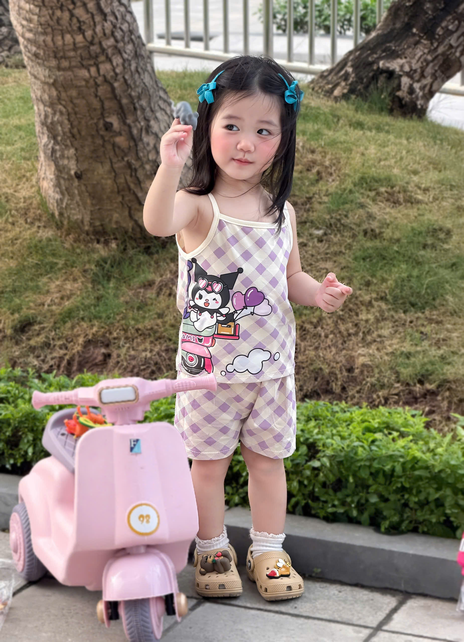 G029 - SET 3 BỘ ĐÙI BÉ GÁI 2S KUROMI tím caro be