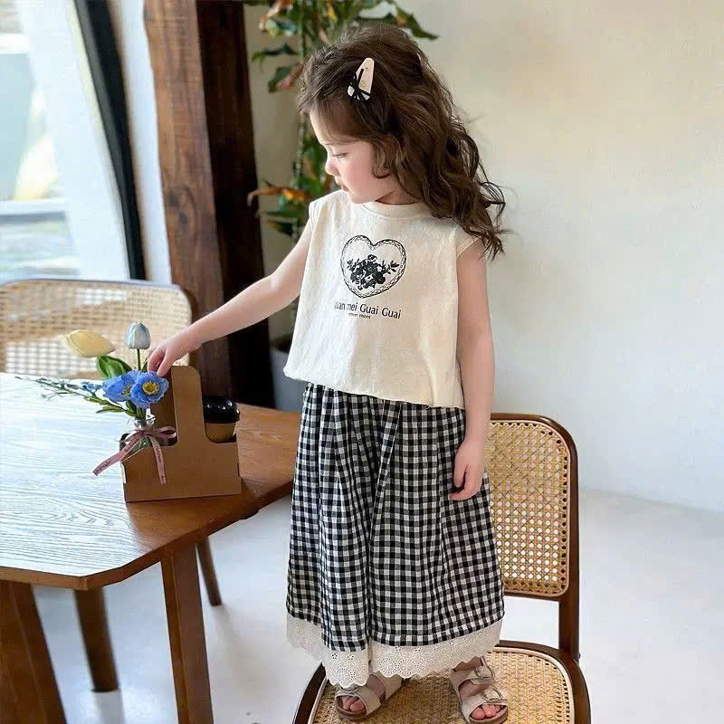 G030 - BỘ BÉ GÁI SIZE NHỠ BA LỖ TIM Hvels QUẦN SUÔNG KẺ