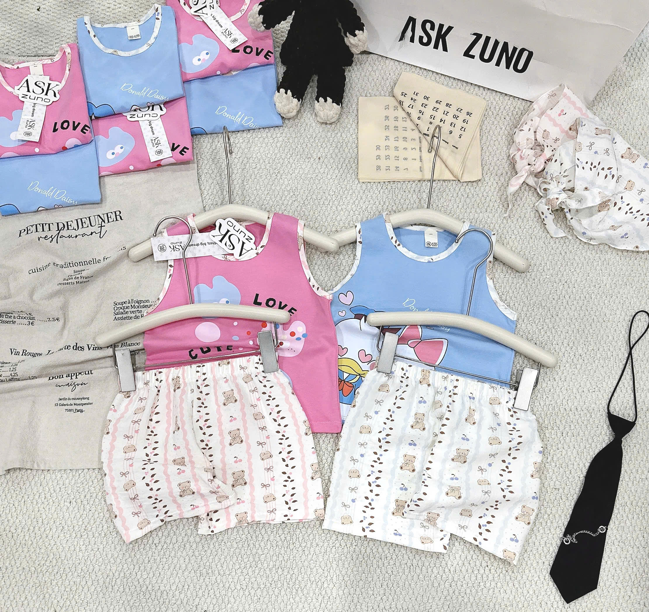 G034 - SET 2 BỘ ĐÙI BÉ GÁI BA LỖ LOVE QUẦN GẤU xanh hồng