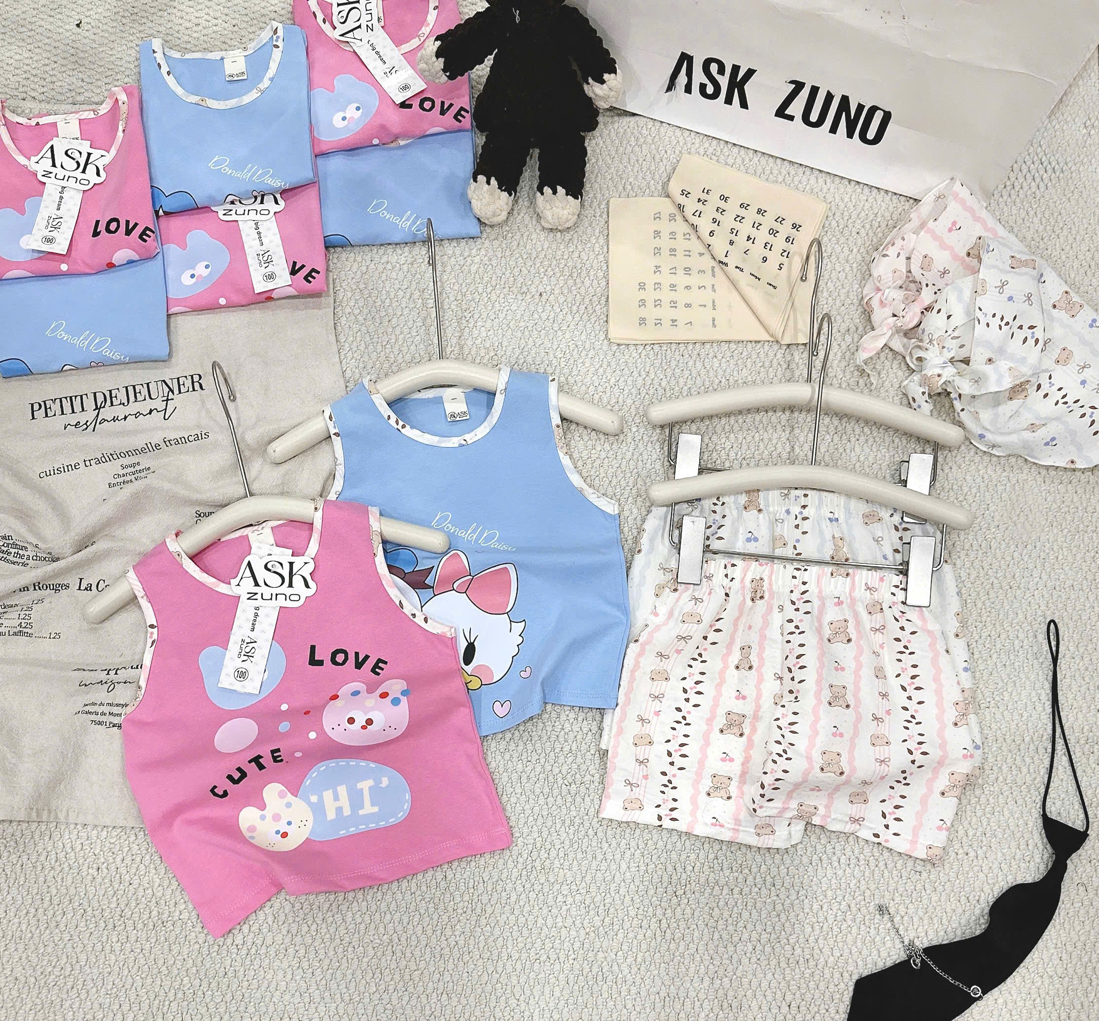 G034 - SET 2 BỘ ĐÙI BÉ GÁI BA LỖ LOVE QUẦN GẤU xanh hồng