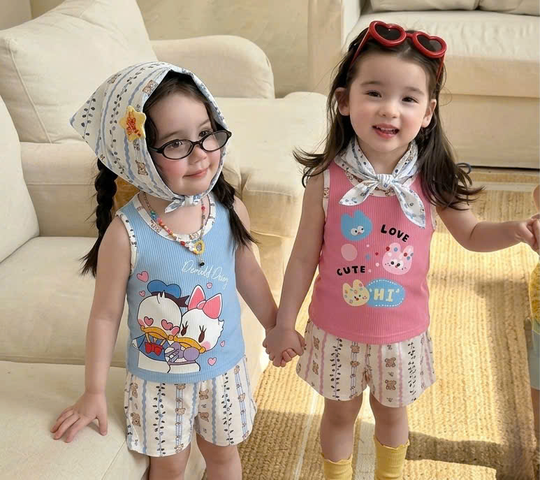 G034 - SET 2 BỘ ĐÙI BÉ GÁI BA LỖ LOVE QUẦN GẤU xanh hồng