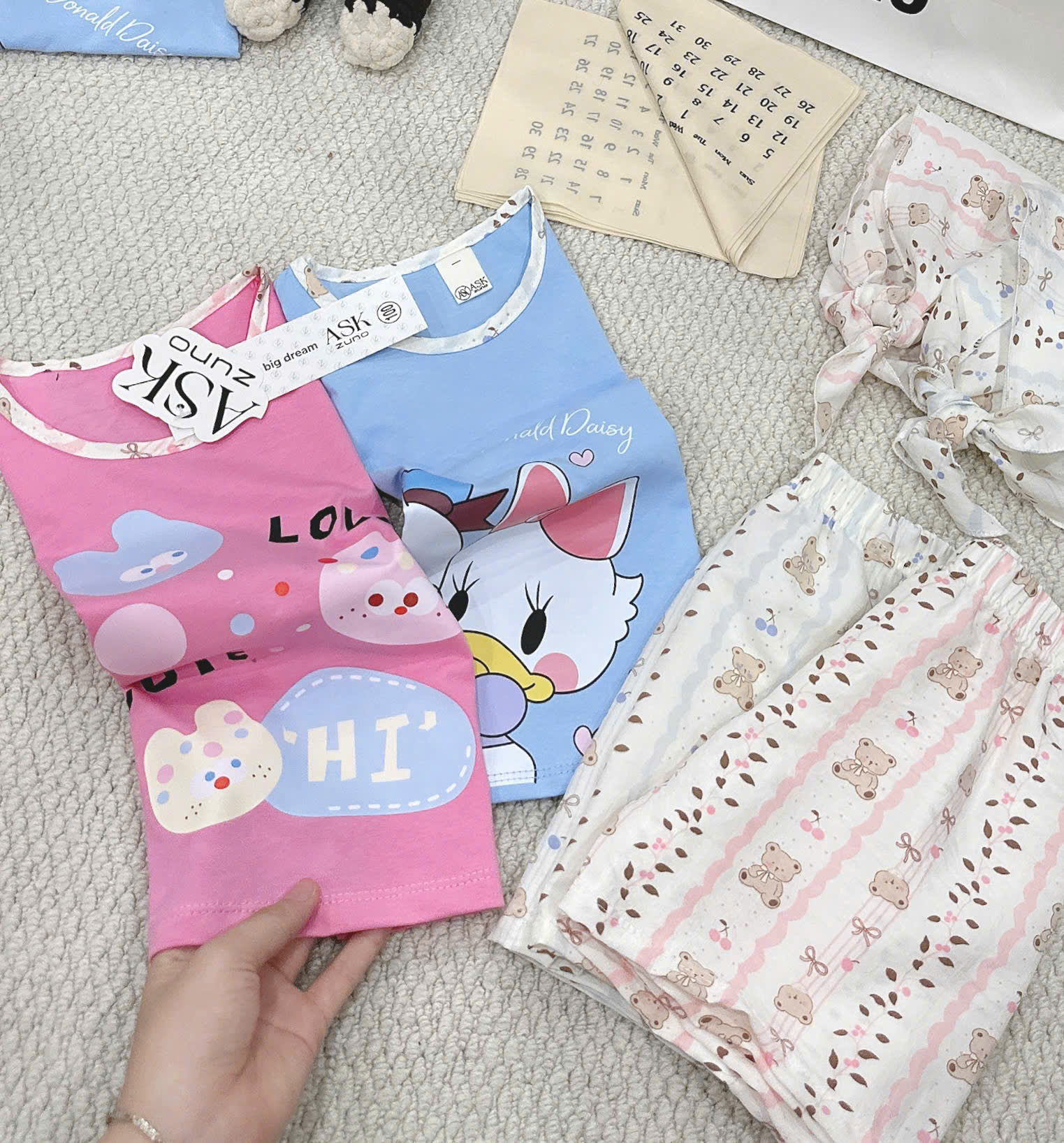 G034 - SET 2 BỘ ĐÙI BÉ GÁI BA LỖ LOVE QUẦN GẤU xanh hồng