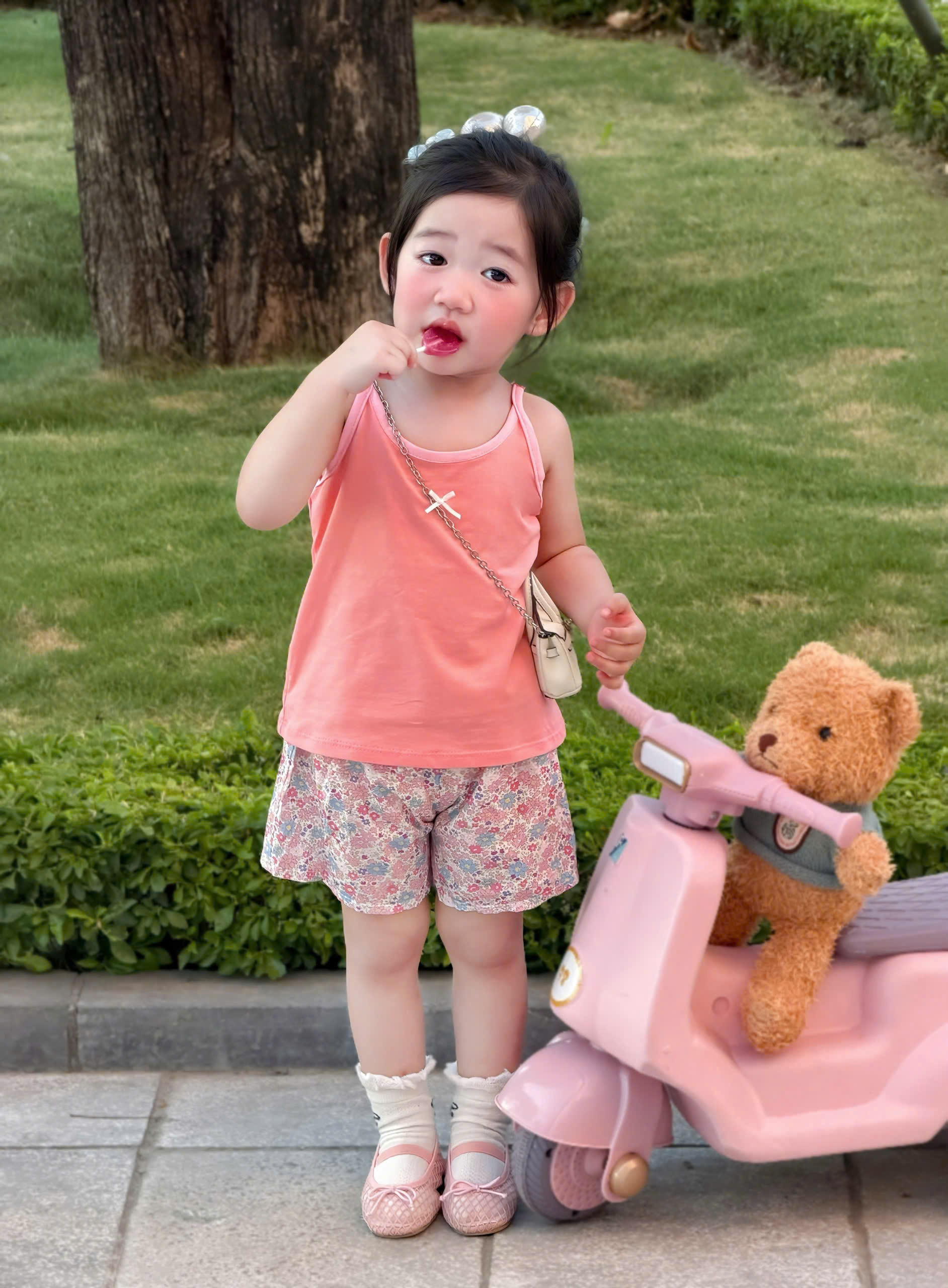 G036 - SET 3 BỘ ĐÙI BÉ GÁI 2S ĐÍNH NƠ QUẦN HOA xanh vàng hồng