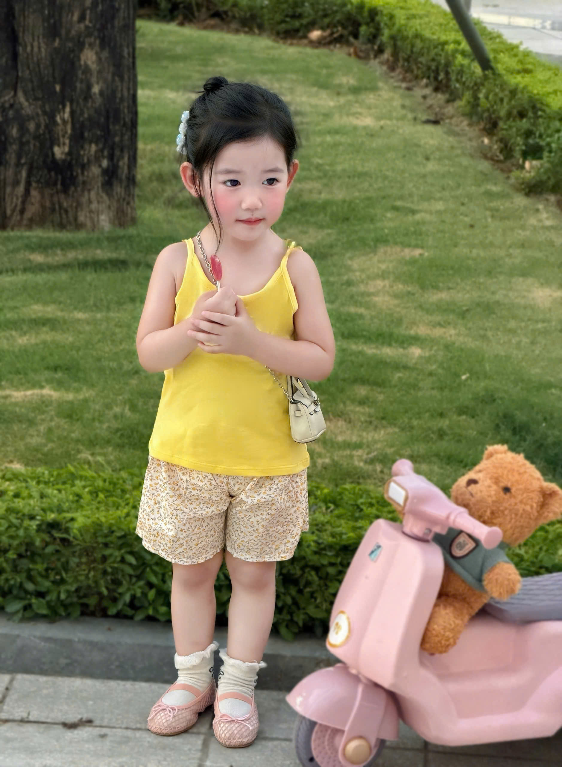 G036 - SET 3 BỘ ĐÙI BÉ GÁI 2S ĐÍNH NƠ QUẦN HOA xanh vàng hồng