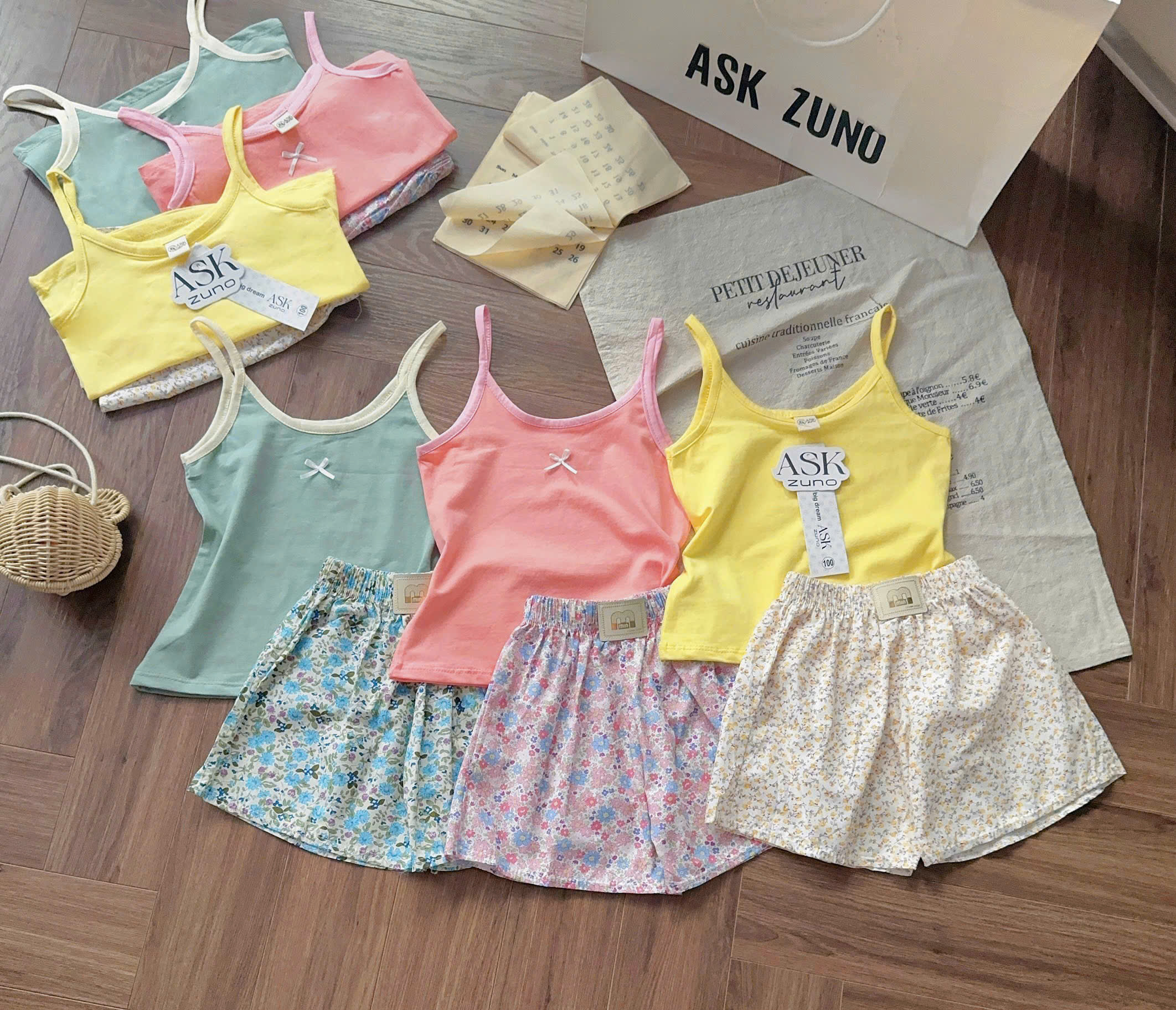G036 - SET 3 BỘ ĐÙI BÉ GÁI 2S ĐÍNH NƠ QUẦN HOA xanh vàng hồng