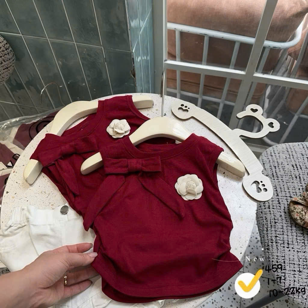 G037 - SET BÉ GÁI ÁO ĐỎ SÁT NÁCH ĐÍNH HOA QUẦN TRẮNG BÈO