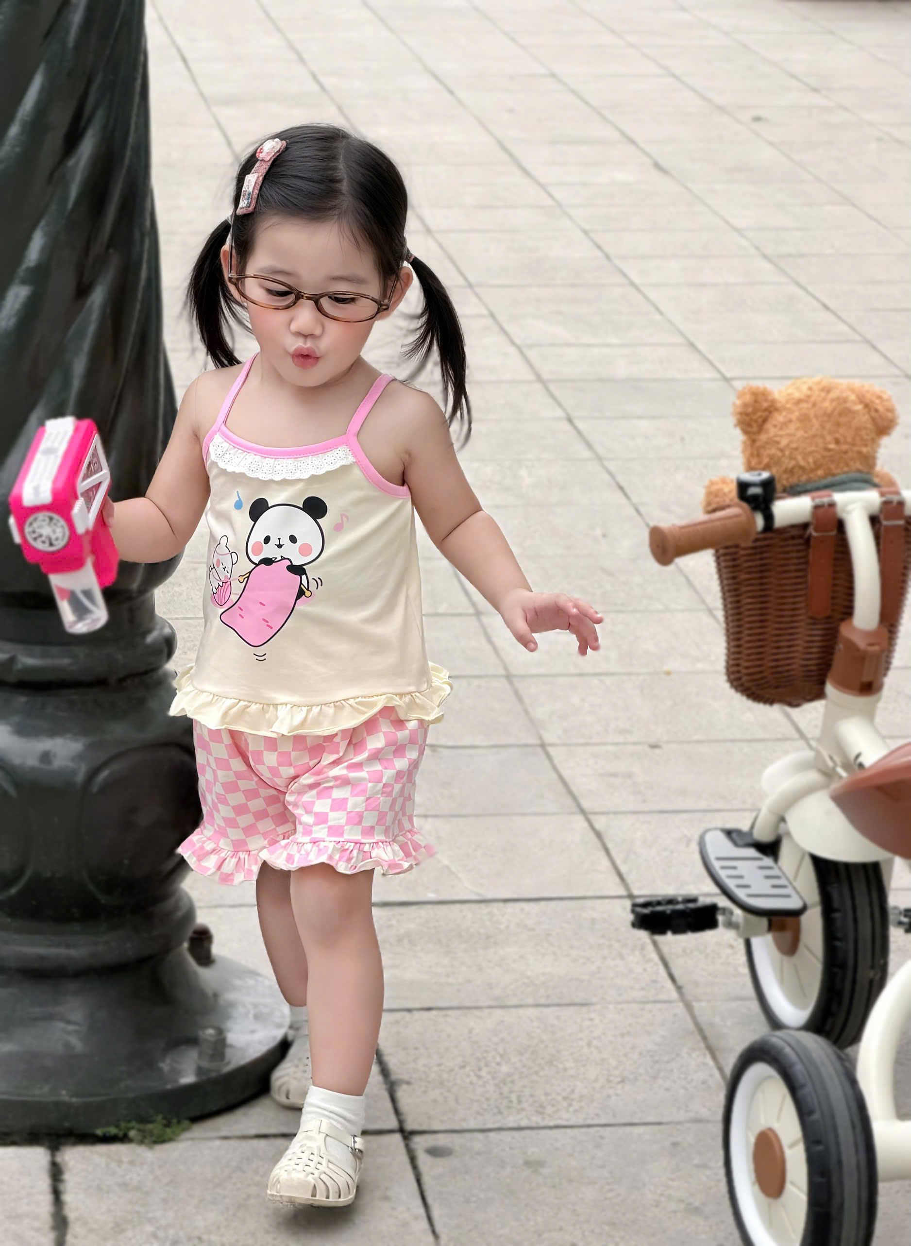 G039 - SET 2 BỘ ĐÙI BÉ GÁI 2S GẤU TRÚC SAO hồng be