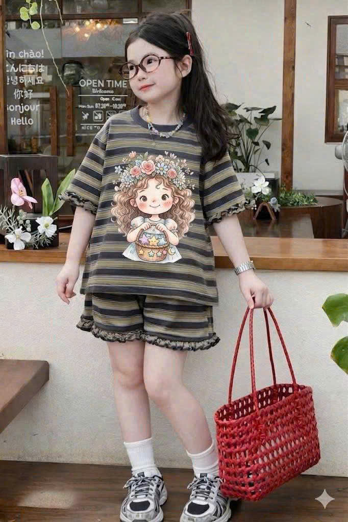 G049 - BỘ ĐÙI BÉ GÁI SIZE ĐẠI KẺ NGANG VIỀN BÈO CÔ GÁI